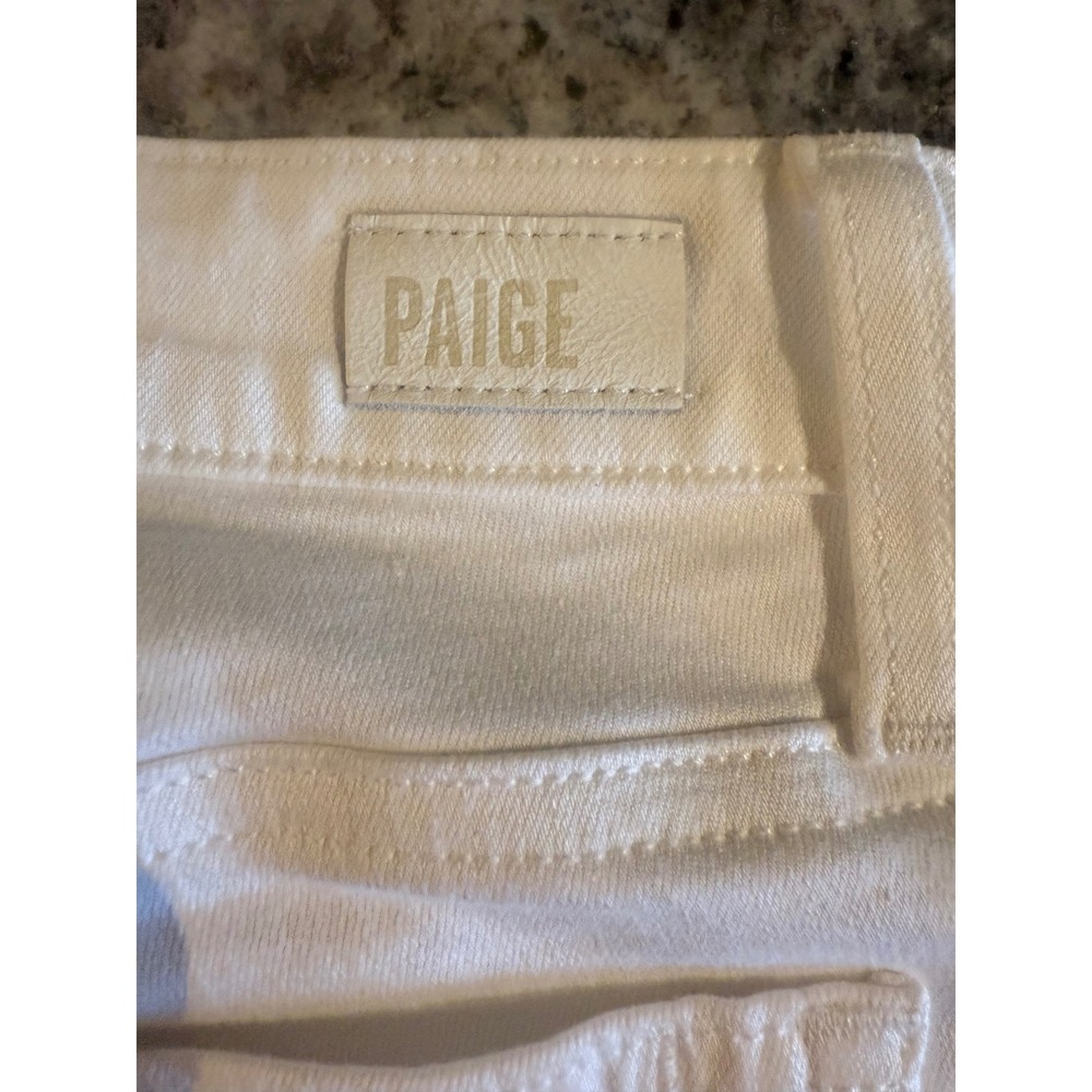 Paige Jax Knee Short White Denim Bermuda Shorts Womens 28 Stretch Cuffed Hem - Picture 7 of 9